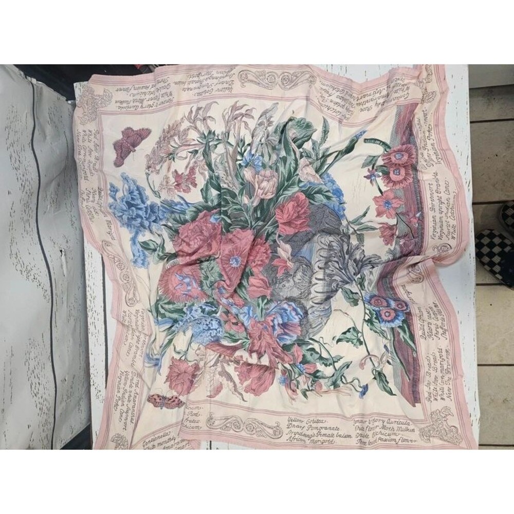 Robert Furber September Botanical Floral Scarf 33.5" Square Flowers Butterfly